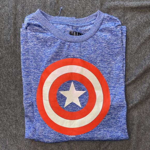Marvel Shirt Mens Large Blue Captain America Long Sleeve Super Hero Shield 42-44 - Picture 3 of 7